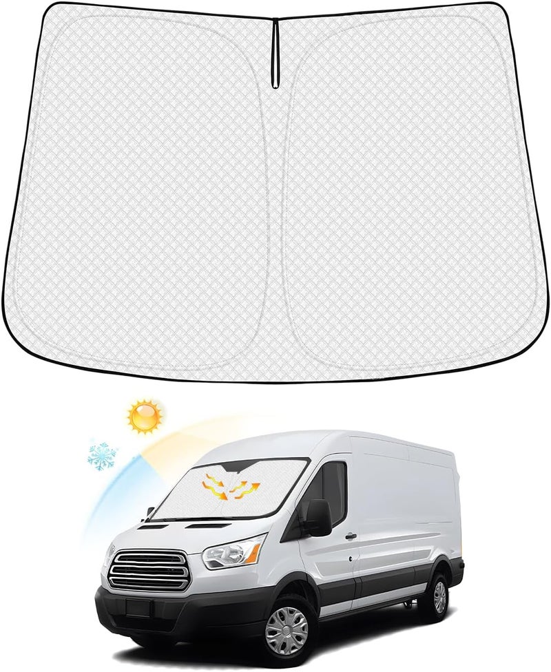 Canvcle Windshield Sun Shade for 2015-2025 2026 Ford Transit Wagon XL Wagon XLT Accessories Thicken 6-Layer Foldable Front Window Sunshade Cover Sun Visor Protector Block UV Rays Keep Vehicle Cool - Image 1